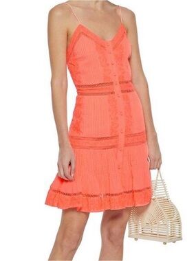Alice + Olivia Marci Pintucked & embroidered Dress Size 12 $495